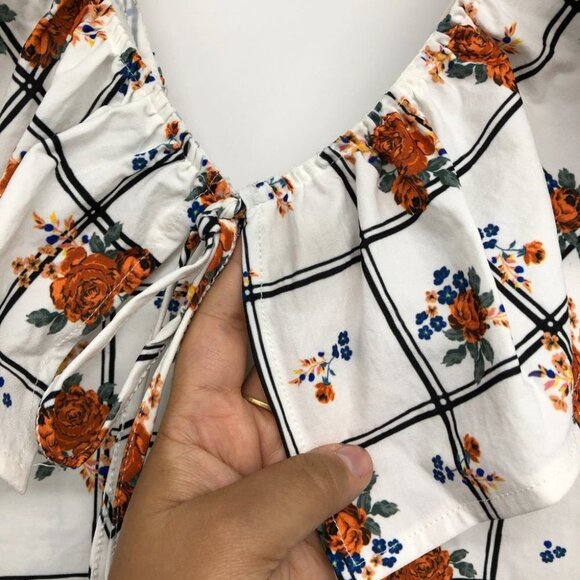 Zara white floral Blogger favourite plaid ruffle collar sleeveless midi dress M - Picture 8 of 16